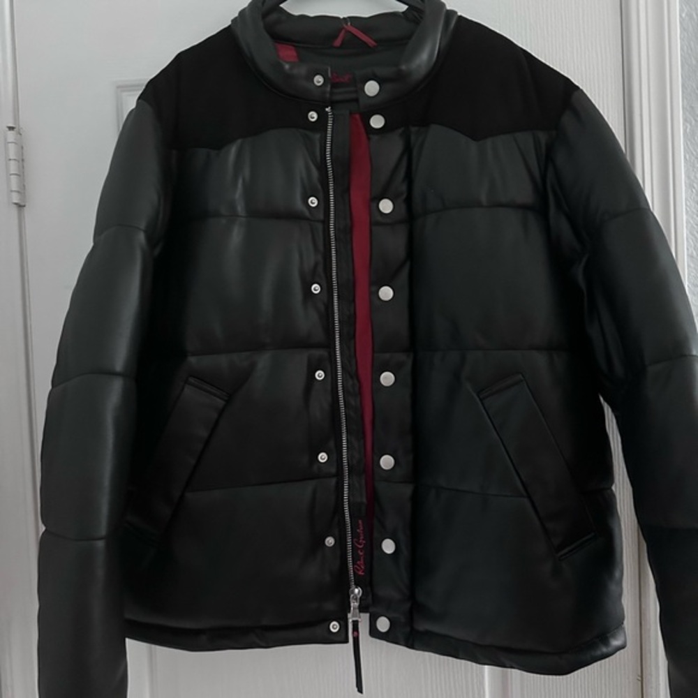 NWT ROBERT‎ GRAHAM MEN’S PUFFER JACKET FAUX LEATHER/SUEDE COAT BLACK INSULATED